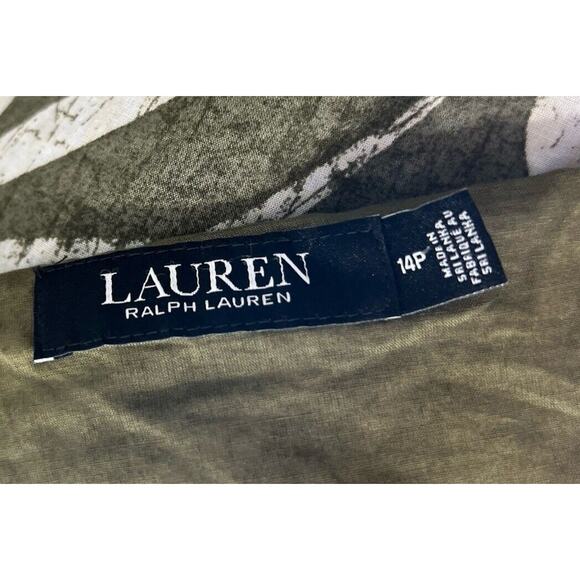 Ralph Lauren Women's 14P Tropical Palms Olive Green Cotton Babydoll Dress Y2K - Picture 7 of 8